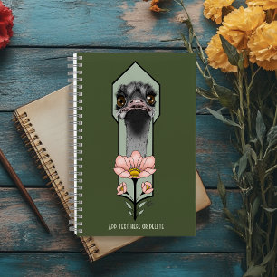 Straußenei Pink Blumen Olivgrün Art Deco Notizbuch