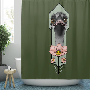 Straußenei Rosa  Blumen Olivgrün Art Deco Duschvorhang