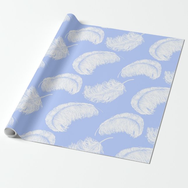 Straußenfedern auf dem blauem Hintergrund  Geschenkpapier (Ungerollt)