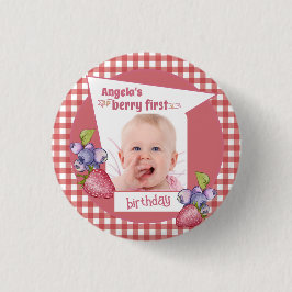 Straw - Berry First Birthday Button
