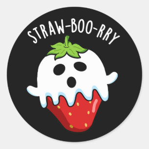 Straw-boo-rry Funny Strawberry Pun Dark BG Runder Aufkleber