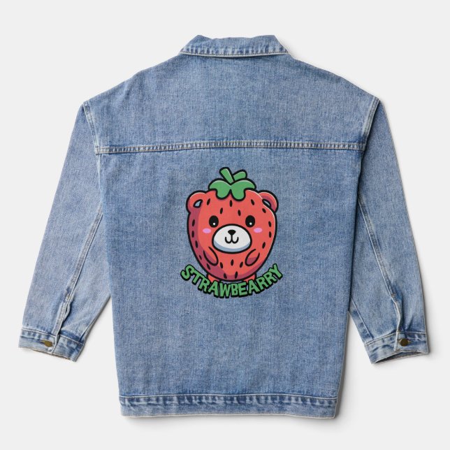 Strawbearry! Niedlicher Erdbeerbär Pub Cartoon Jeansjacke (Rückseite)