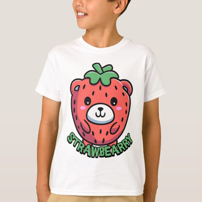 Strawbearry! Niedlicher Erdbeerbär Pub Cartoon T-Shirt (Vorderseite)