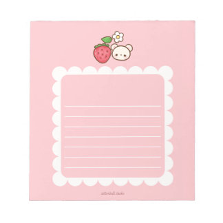Strawbeary Pink Scallop Border Cute Bear Notepad Notizblock