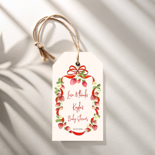 Strawbere Band Bogen Coquette Babydusche Gefallen Geschenkanhänger (Strawberry ribbon bow coquette berry sweet baby shower personalized favor gift tags)