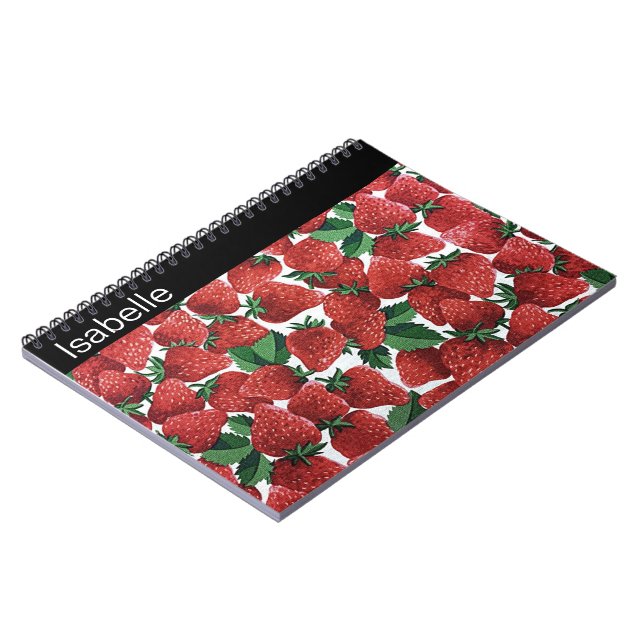 Strawberries and Cream Pattern Personalised Notizblock (Linke Seite)