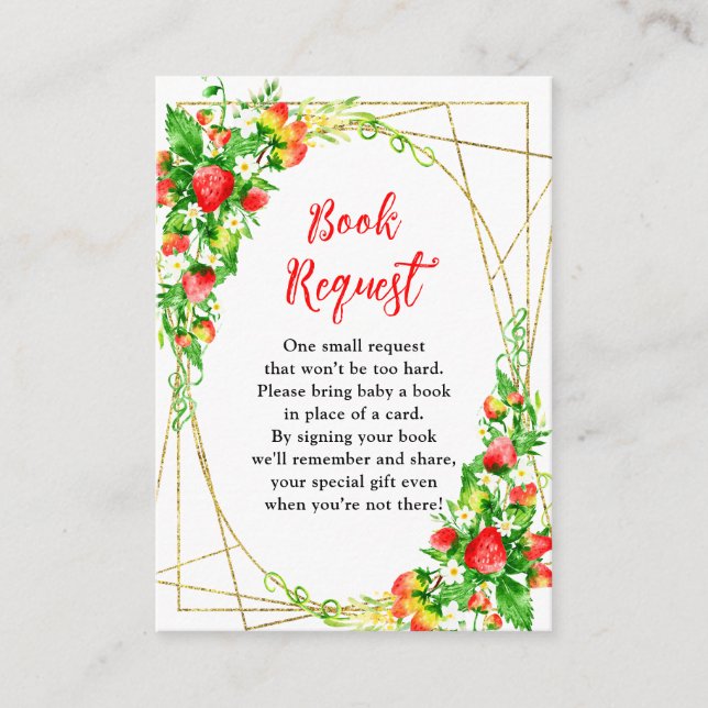 Strawberries and Daisies Baby Shower Book Request Begleitkarte (Vorderseite)