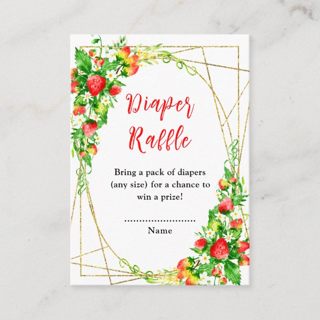 Strawberries and Daisies Baby Shower Diaper Raffle Begleitkarte (Vorderseite)