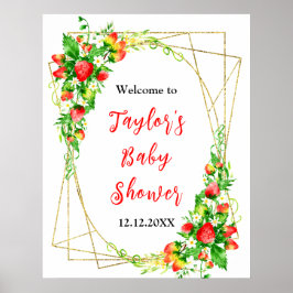 Strawberries and Daisies Baby Shower Welcome Sign Poster