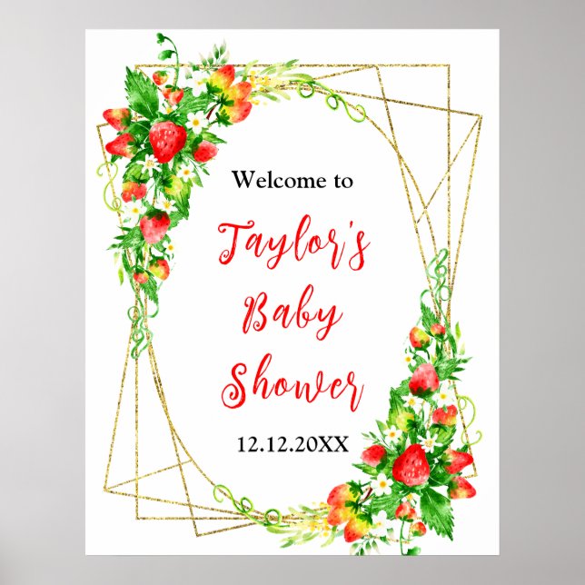 Strawberries and Daisies Baby Shower Welcome Sign Poster (Vorne)