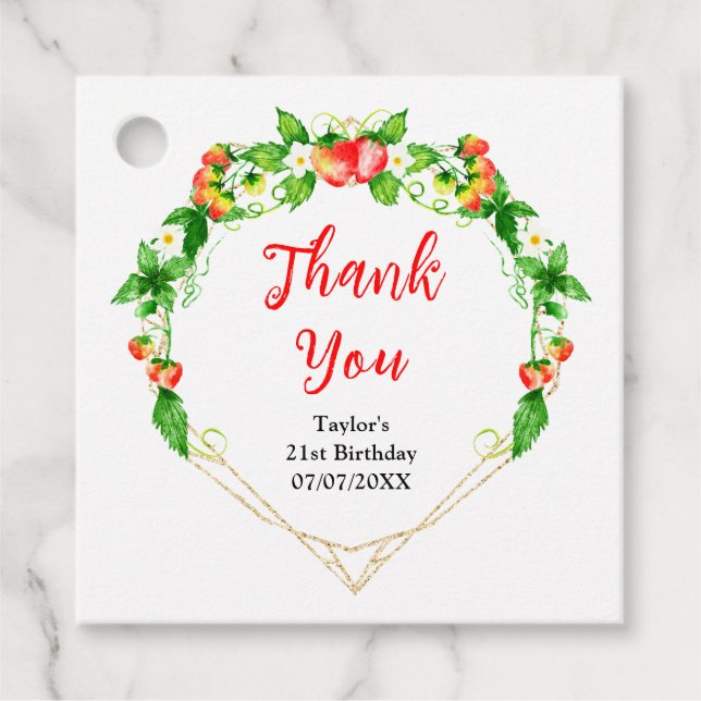Strawberries and Daisies Birthday Party Danke Geschenkanhänger (Vorderseite)
