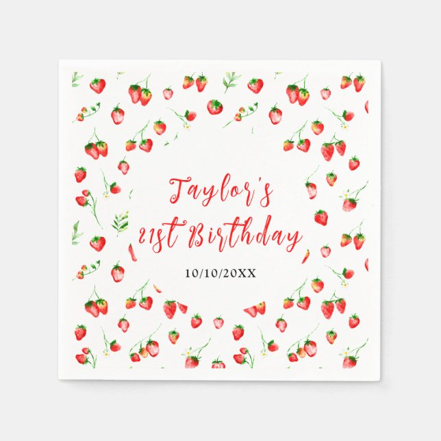 Strawberries and Daisies Birthday Party Serviette (Vorderseite)