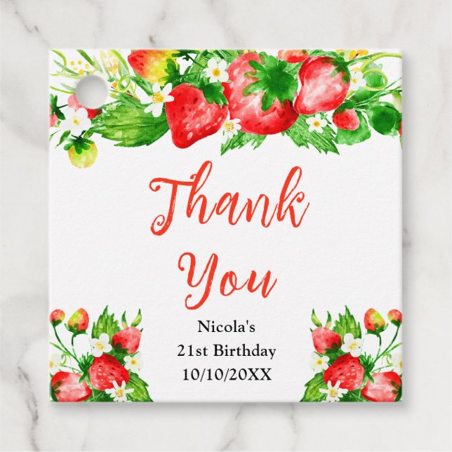 Strawberries and Daisies Birthday Thank You Geschenkanhänger (Vorderseite)