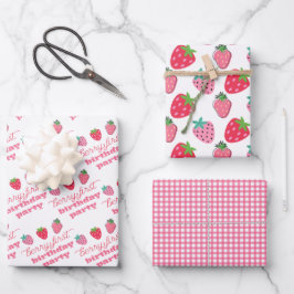 Strawberries Berry First Birthday Party Pink | Rot Geschenkpapier Set