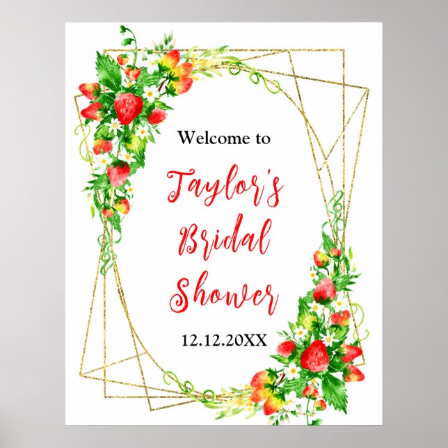 Strawberries Daisies Bridal Shower Welcome Sign Poster (Vorne)