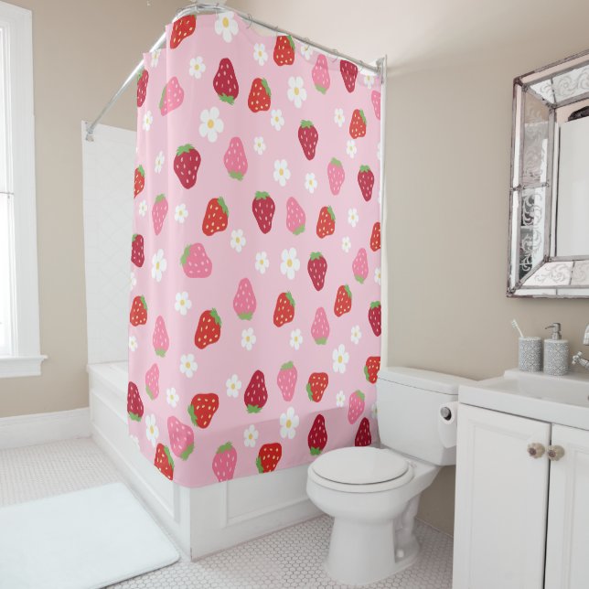 Strawberries & Daisies Shower Curtain Duschvorhang (Beispiel)
