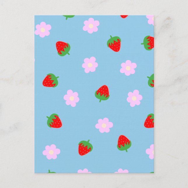 Strawberries & Flowers Postkarte (Vorderseite)