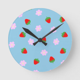 Strawberries & Flowers Runde Wanduhr