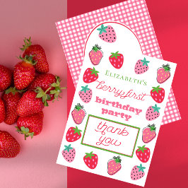 Strawberries Girl's Berry First Birthday Party Dankeskarte