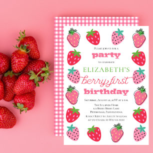 Strawberries Girl's Berry First Birthday Party Einladung