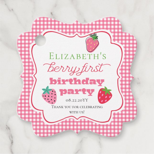 Strawberries Girl's Berry First Birthday Party Geschenkanhänger (Vorderseite)