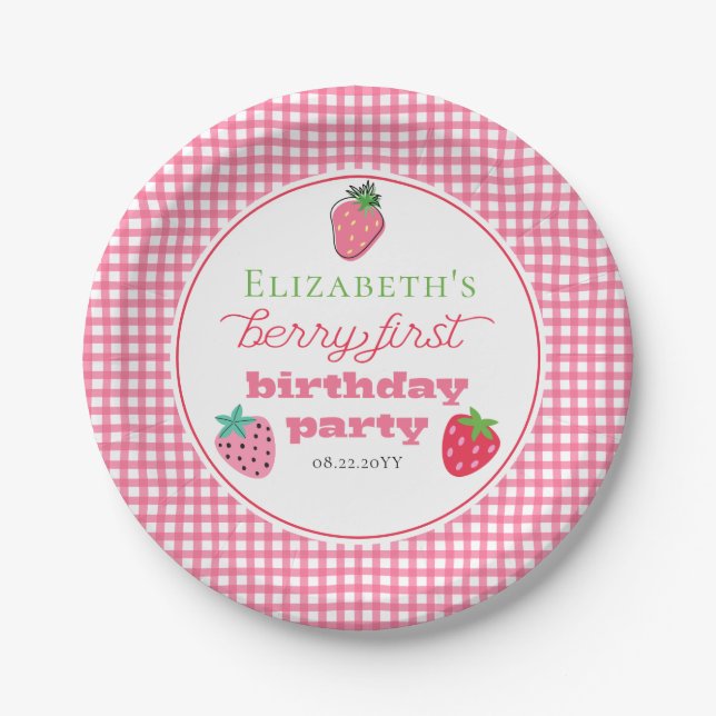 Strawberries Girl's Berry First Birthday Party Pappteller (Vorderseite)