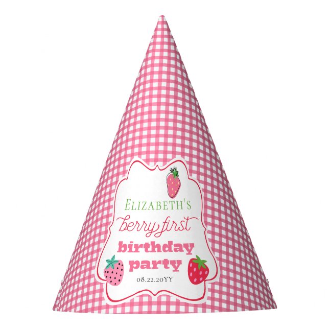Strawberries Girl's Berry First Birthday Party Partyhütchen (Vorderseite)