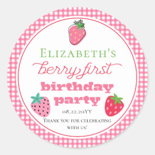 Strawberries Girl's Berry First Birthday Party Runder Aufkleber