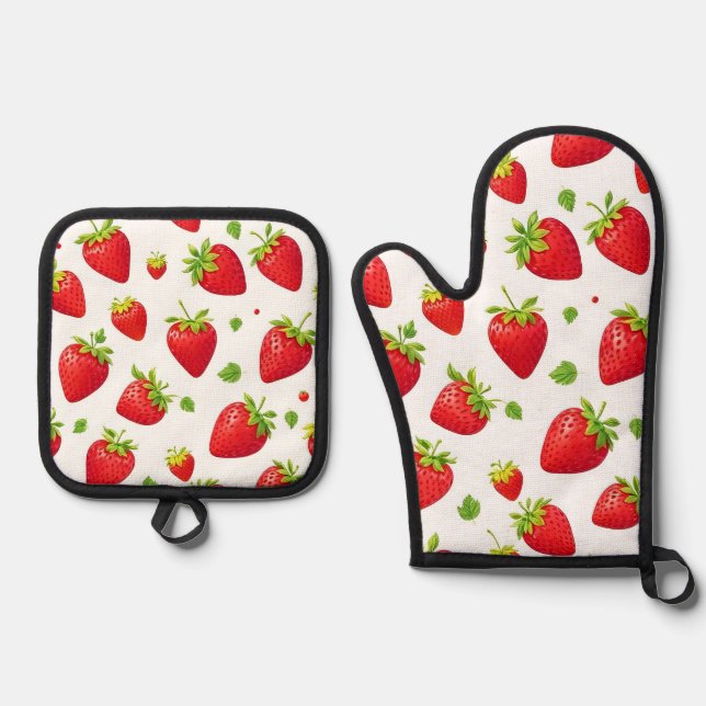 Strawberries Ofenhandschuh & Topflappen-Set (Vorderseite)