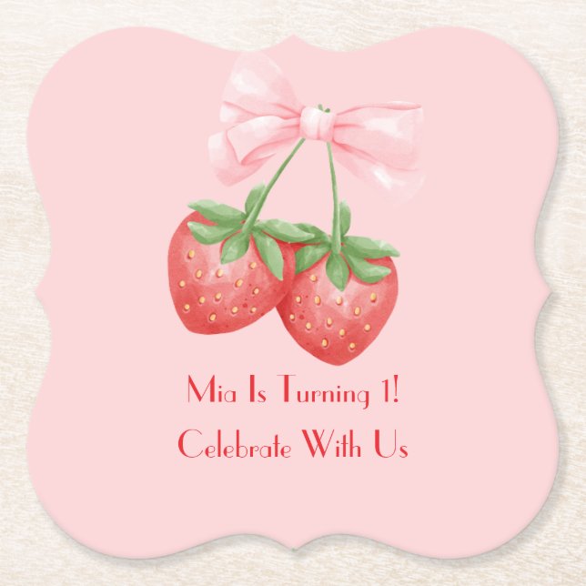 STRAWBERRIES PINK BOW BIRTHDAY  UNTERSETZER (Vorderseite)