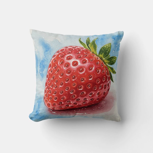 Strawberries Red Blue Green Summer Flower Pillow Kissen (Vorderseite)