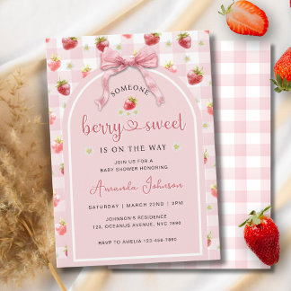 Strawberries Ribbon Berry Sweet Baby Showroom Einladung