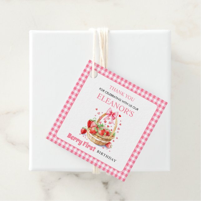 Strawberries rosa Berry Erster Geburtstag Vielen D Geschenkanhänger (Beispiel)