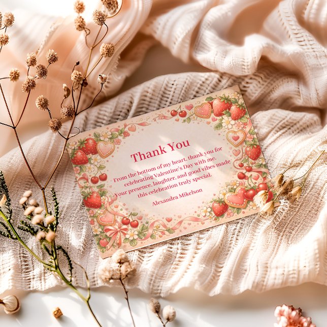 Strawberries & Sweethearts Valentine Party Dankeskarte (Von Creator hochgeladen)