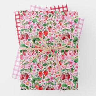 Strawberries und Rosa und Rot Gingham Geschenkpapier Set