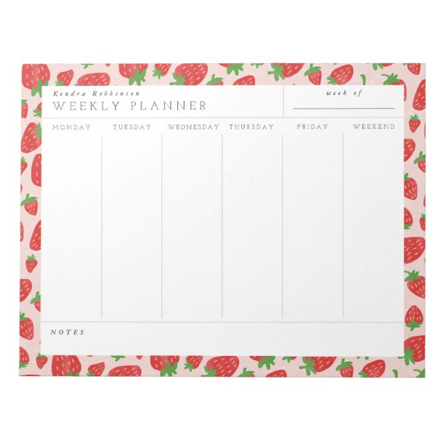 Strawberries Weekekly Planner Notepad Notizblock (Vorderseite)