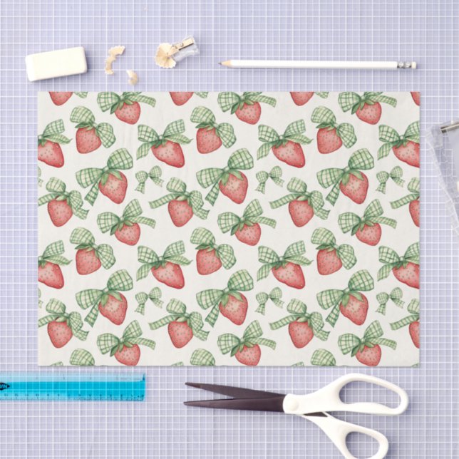 Strawberries with Green Bow Birthday Seidenpapier (Handwerk)