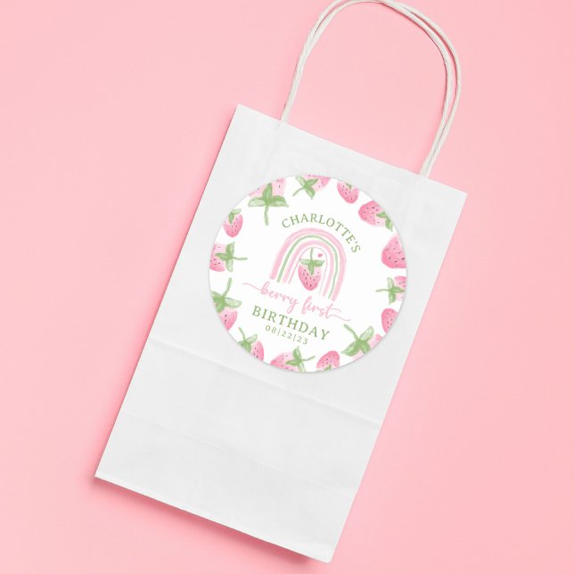 Strawberrry Berry First Birthday Runder Aufkleber (Von Creator hochgeladen)