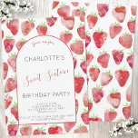 Strawberry 16 . Geburtstag Geburtstagspartei Einladung<br><div class="desc">Niedliche und moderne Aquarellerdbeere 16 . Geburtstag Mädchen zum Geburtstag Einladung. Die Rückseite ist mit einem passenden Erdbeermuster versehen,  um die Schnittheit zu erhöhen. Passen Sie den Text an,  um Ihre Feier zu Anzug. Original Kunst von Nic Squirrell</div>