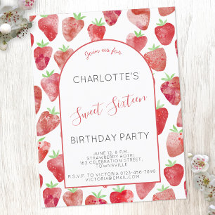 Strawberry 16 . Geburtstag Geburtstagsparty Einlad Postkarte