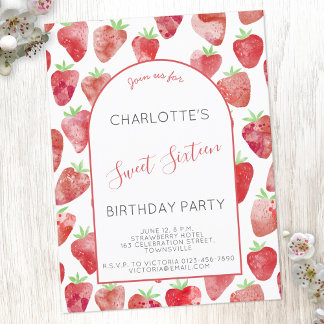 Strawberry 16 . Geburtstag Geburtstagsparty Einlad Postkarte