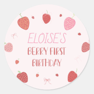 Strawberry 1. Berry Erster Geburtstag Runde Sticke Runder Aufkleber