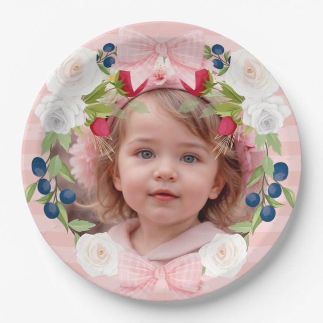 Strawberry 1. Berry Sweet Birthday Foto Pappteller (Vorderseite)