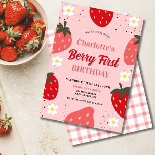 Strawberry 1. Geburtstag Berry erste Geburtstagspa Einladung