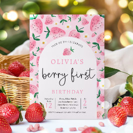 Strawberry 1. Geburtstag Berry erste Geburtstagspa Einladung
