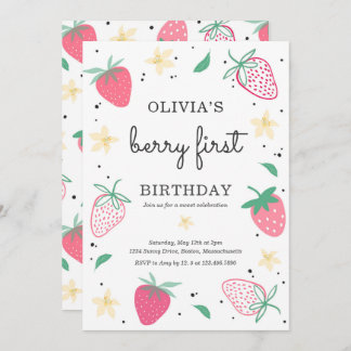 Strawberry 1. Geburtstag Berry erste Geburtstagspa Einladung