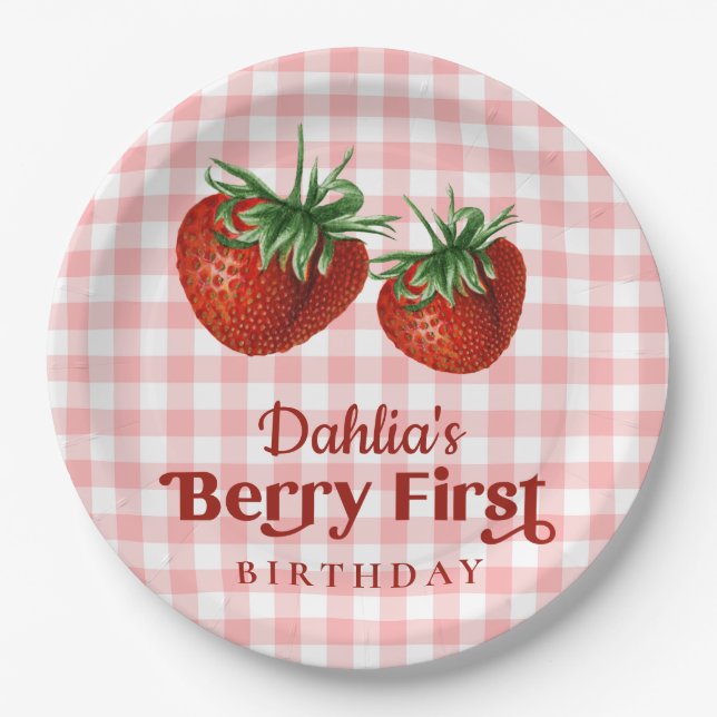 Strawberry 1. Geburtstag Berry Erster Geburtstag Pappteller (Vorderseite)