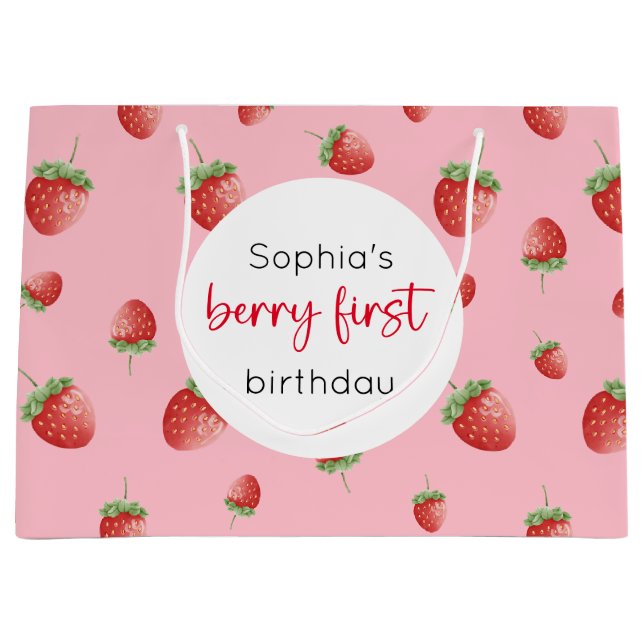 Strawberry 1. Geburtstag Berry First Große Geschenktüte (Vorderseite)