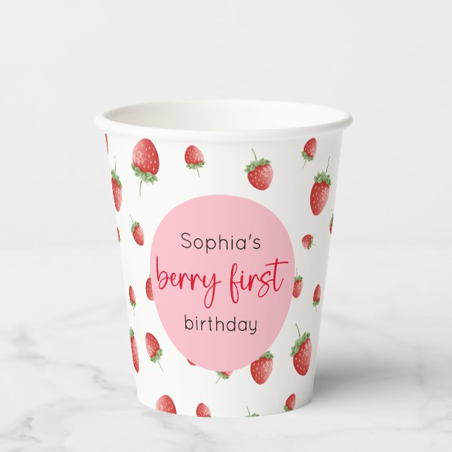 Strawberry 1. Geburtstag Berry First Pappbecher (Vorderseite)