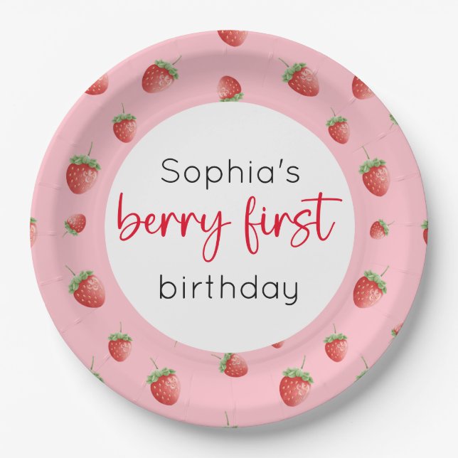 Strawberry 1. Geburtstag Berry First Pappteller (Vorderseite)